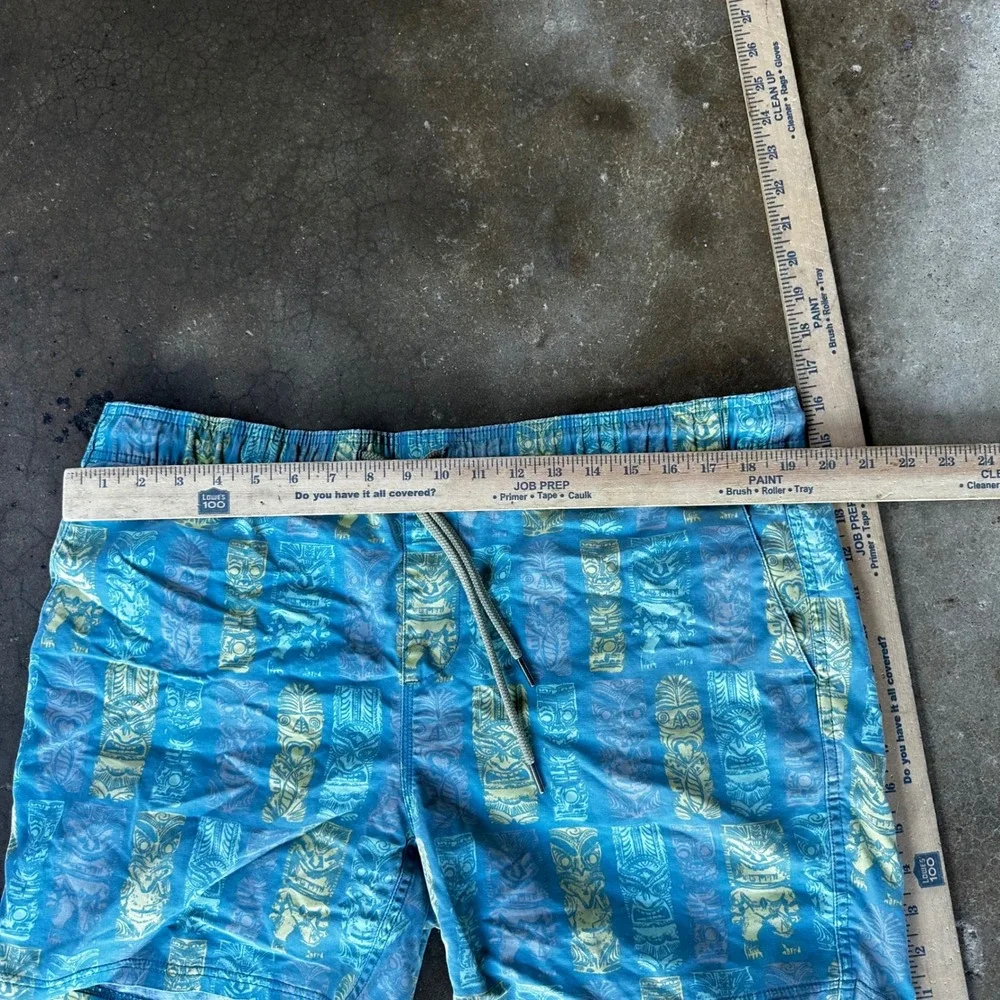 Rowdy Gentleman Swim Trunks Mens L Blue Tiki Print Drawstring Pockets Beachwear